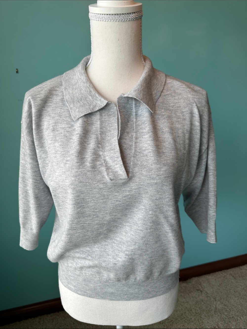 FRNCH Light Gray Polo-Style Crewneck Sweater